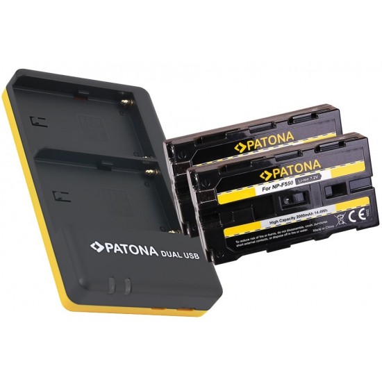 Pachet Incarcator Patona Dual USB, 2 x Acumulatori Patona pentru Sony NP-F550 si Microfibra Smardy