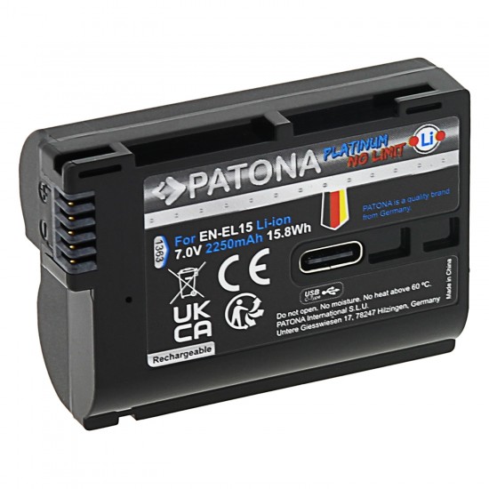Acumulator Patona Platinum EN-EL15C, incarcare USB-C, 2600mAh, pentru Nikon D7100, D7200, D800, D810, D600, D610, Z6, Z6II, Z6III, Z7