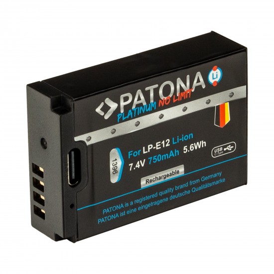 Acumulator Patona Platinum LP-E12, 750mAh, incarcare port USB-C, pentru Canon EOS 100D EOS-M50