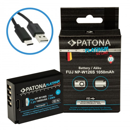 Acumulator Patona Platinum NP-W126S, 1050mAh, incarcare port USB-C, pentru FUJIFILM X-H1 FUJIFILM X-Pro3 FUJIFILM X-T100