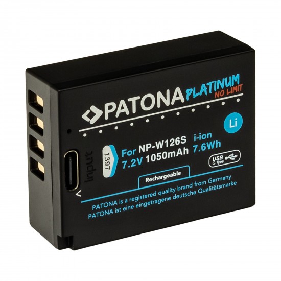 Acumulator Patona Platinum NP-W126S, 1050mAh, incarcare port USB-C, pentru FUJIFILM X-H1 FUJIFILM X-Pro3 FUJIFILM X-T100
