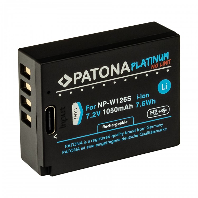 Acumulator Patona Platinum NP-W126S, 1050mAh, incarcare port USB-C, pentru FUJIFILM X-H1 FUJIFILM X-Pro3 FUJIFILM X-T100