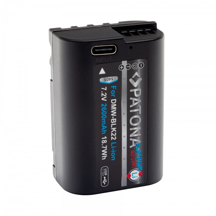 Acumulator Patona Platinum DMW-BLK22, 2600mAh, incarcare port USB-C, pentru Panasonic Lumix S5, G9, GH5, GH5S