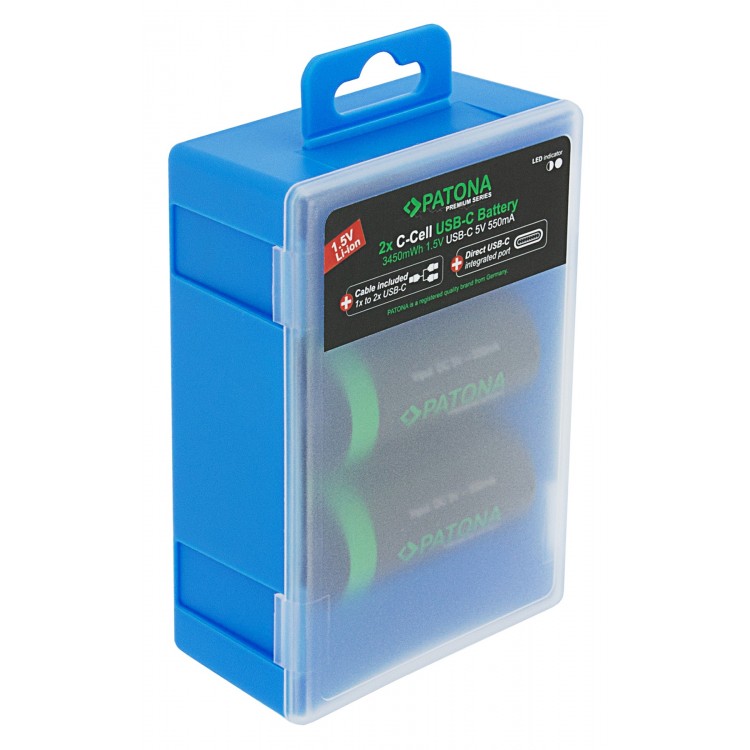 Set 2 acumulatori LR14 Patona Premium USB-C, reincarcabili, descarcare lenta, 2300 mAh 1.5V, include cablu de incarcare