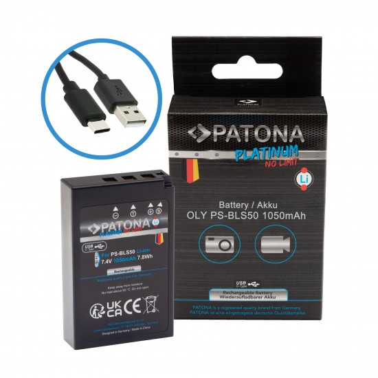 Acumulator Patona Platinum BLS-5, 1050mAh, incarcare USB-C, pentru Olympus E-P3 E-PL2 PEN E-PL3 E-PM1