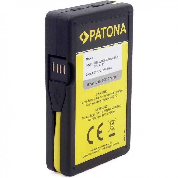 Pachet Incarcator Dual LCD USB/USB-C si 2x acumulator PATONA LP-E12, 800 mAh