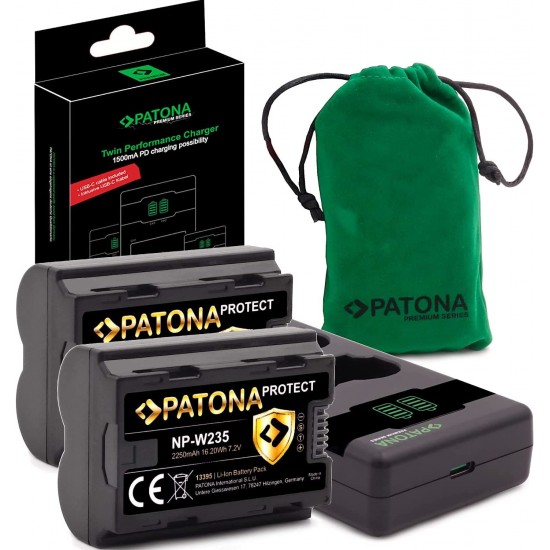 Pachet Incarcator Dual LCD PD Performance, 2x Acumulator Patona Protect NP-W235 cu senzor NTC si carcasa rezistenta la temperaturi extreme