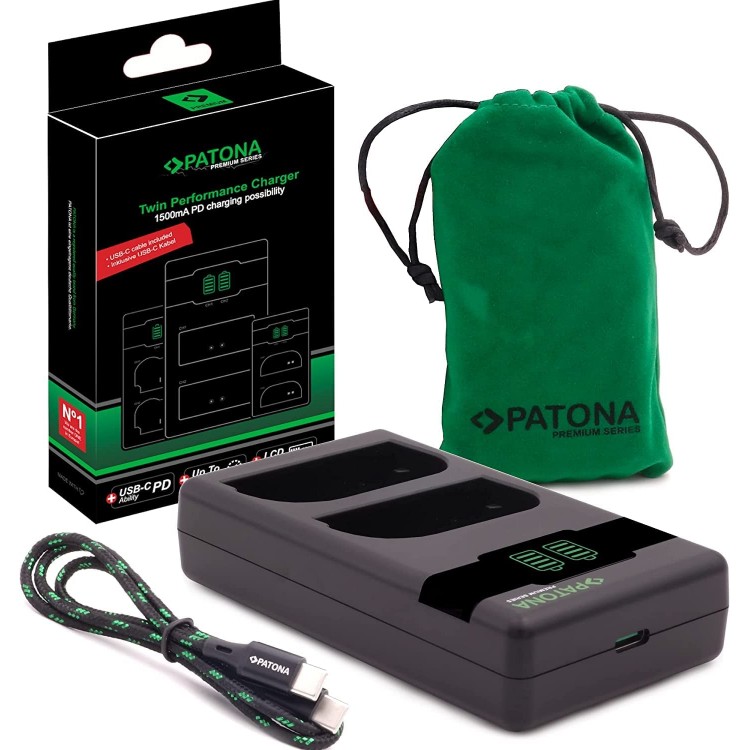 Pachet Incarcator Dual LCD PD Performance, 2x Acumulator Patona Protect cu senzor NTC pentru Canon LP-E6NH, 2250 mAh
