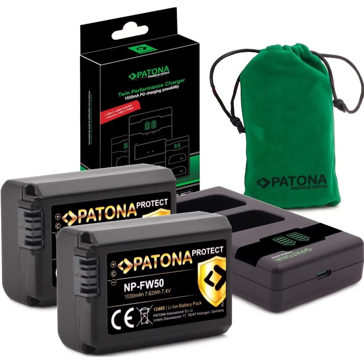 Pachet Incarcator Dual LCD PD Performance, 2x Acumulator Patona Protect NP-FW50 cu senzor NTC si carcasa rezistenta la temperaturi extreme