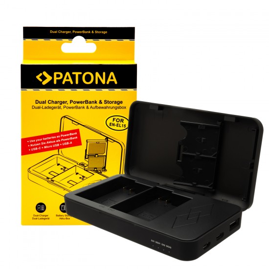 Incarcator Dual USB Patona EN-EL14 cu functie Power Bank si spatiu pentru 2x carduri SD pentru Nikon P7000 P7100 P7700 D3100