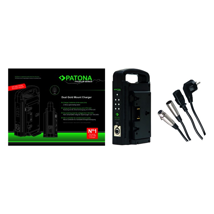 Incarcator DUAL Patona Premium Gold Mount pentru Panasonic AN-190W BL-BP150 BP-150S cu cablu XLR cu 4 pini