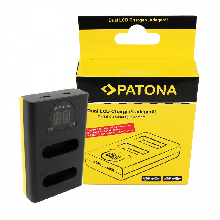 Încarcator Dual PATONA cu LCD pentru Nikon EN-EL23, USB/USB-C, Compatibil cu Nikon Coolpix P600