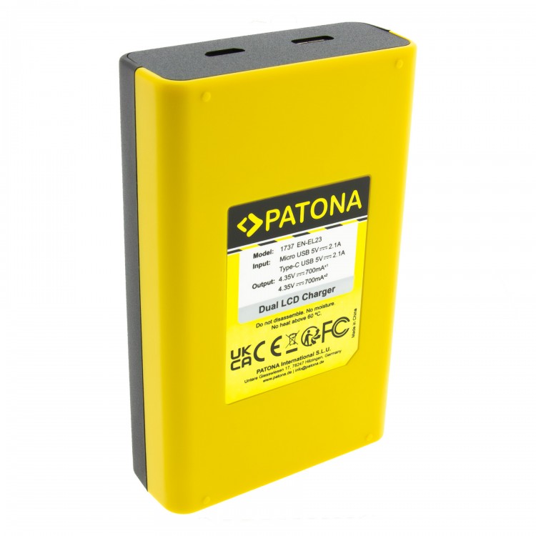 Încarcator Dual PATONA cu LCD pentru Nikon EN-EL23, USB/USB-C, Compatibil cu Nikon Coolpix P600