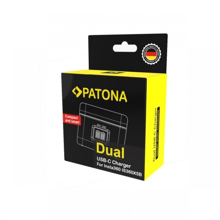 Carcasa de incarcare dubla PATONA pentru Insta360 X5 1/CP5/31/55-2, include cablu USB-C