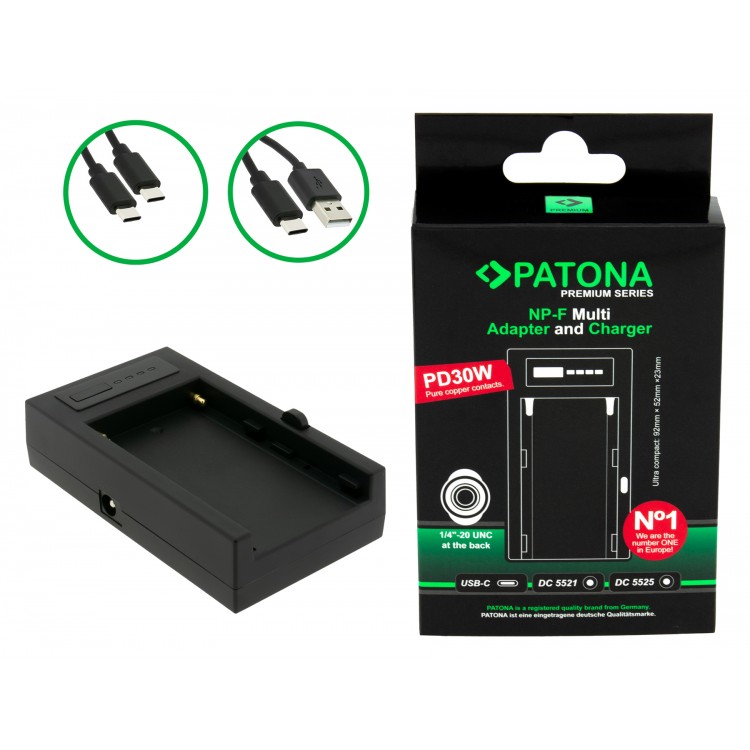 Adaptor si incarcator multiplu PATONA Premium, pentru Sony NP-F PD30W USB-C DC5521/DC5525 DC8V/12V cu filet de 1/4 inch