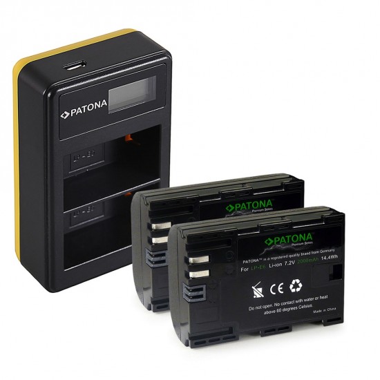 Pachet Incarcator Dual LCD USB si 2x Acumulator Patona Premium LP-E6 pentru Canon EOS 80D 70D