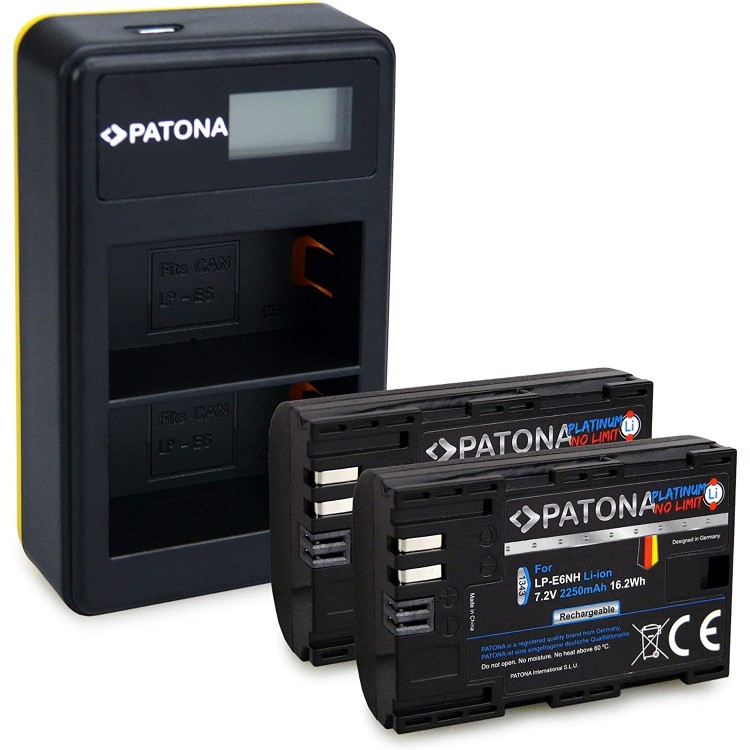 Pachet Incarcator Dual LCD USB, 2x Acumulator Patona Platinum pentru Canon LP-E6NH, LP-E6, LP-E6N