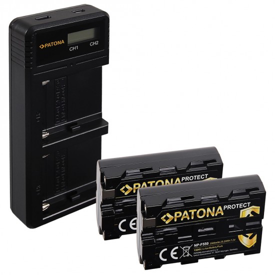 Pachet Incarcator Dual LCD si 2x Acumulator Patona Protect NP-F550 pentru Sony