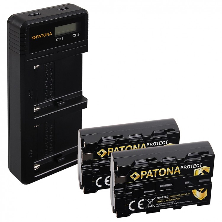 Pachet Incarcator Dual LCD si 2x Acumulator Patona Protect NP-F550 pentru Sony