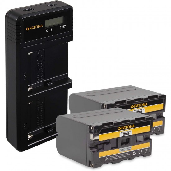 Pachet Incarcator Dual LCD, 2x Acumulator Patona pentru Sony NP-F970