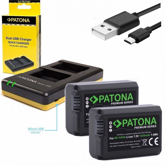 Set incarcator Dual Sony NP-FW50/2 Baterii x 1030mAh, Patona, Li-Ion
