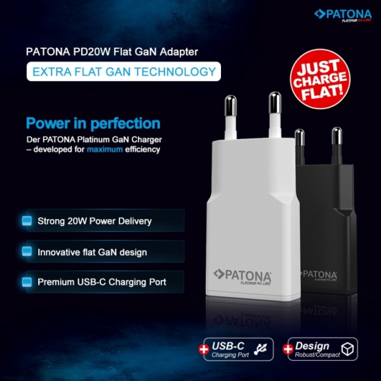 Adaptor plat PATONA Platinum GaN PD20W negru 1x USB-C PD3.0 QC3.0