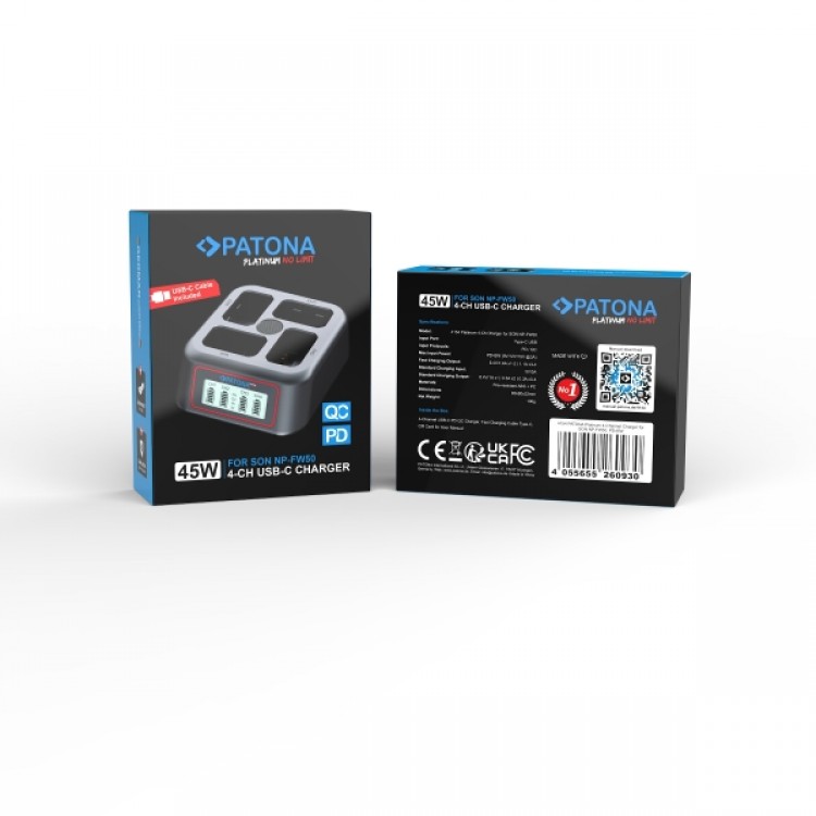 Incarcator rapid PATONA Platinum USB-C PD QC cu 4 porturi pentru Sony NP-FW50
