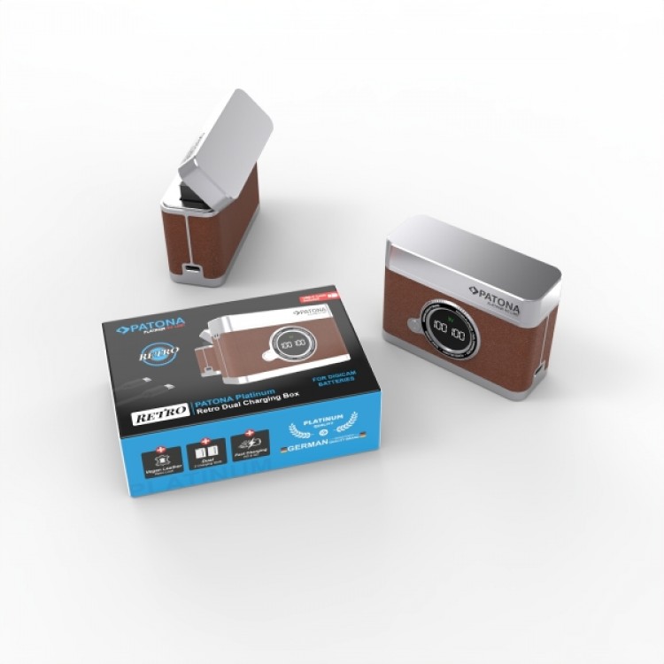 Carcasa de încărcare dublă Patona Platinum Retro USB-C, gri cu finisaj texturat maro, pentru Canon LP-E17
