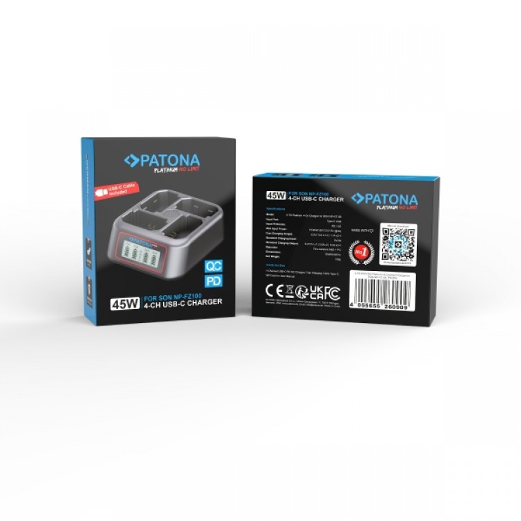 Incarcator rapid PATONA Platinum USB-C PD QC cu 4 porturi pentru Sony NP-FZ100