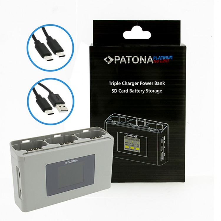 Incarcator triplu Patona Platinum BC-JMI2B pentru DJI Mini 2 Mavic Mini, functie Power Bank