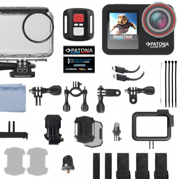 Camera video sport Patona Platinum Action Cam Life SL5, 6K 90fps 64MP, EIS, 170&deg; 7G+IR, rezistent la apa, RC, Wifi