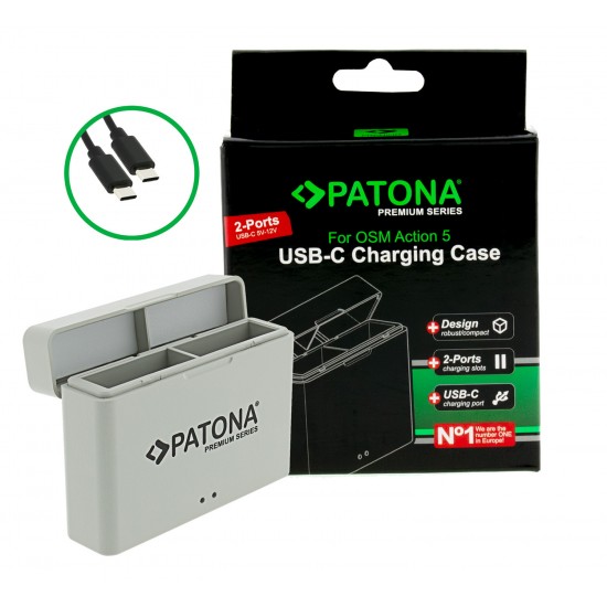 Incarcator PATONA Premium Dual Charger pentru acumulator DJI Osmo Action 3 4 si 5 BCX202, Include cablu USB-C
