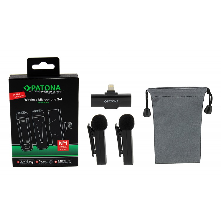 Set 2 microfoane lavaliera wireless Patona Premium pentru iPhone si iPad