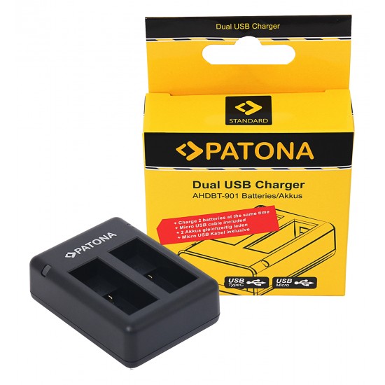 Incarcator PATONA DUAL USB pentru 2 acumulatori GoPro Hero 9 AHDBT901 ADBAT001