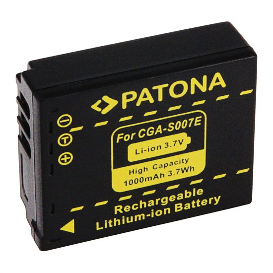 Acumulator Patona CGA-S007,1000 mAh, pentru Panasonic Lumix DMC-TZ1, DMC-TZ2, DMC-TZ3, DMC-TZ4, DMC-TZ5