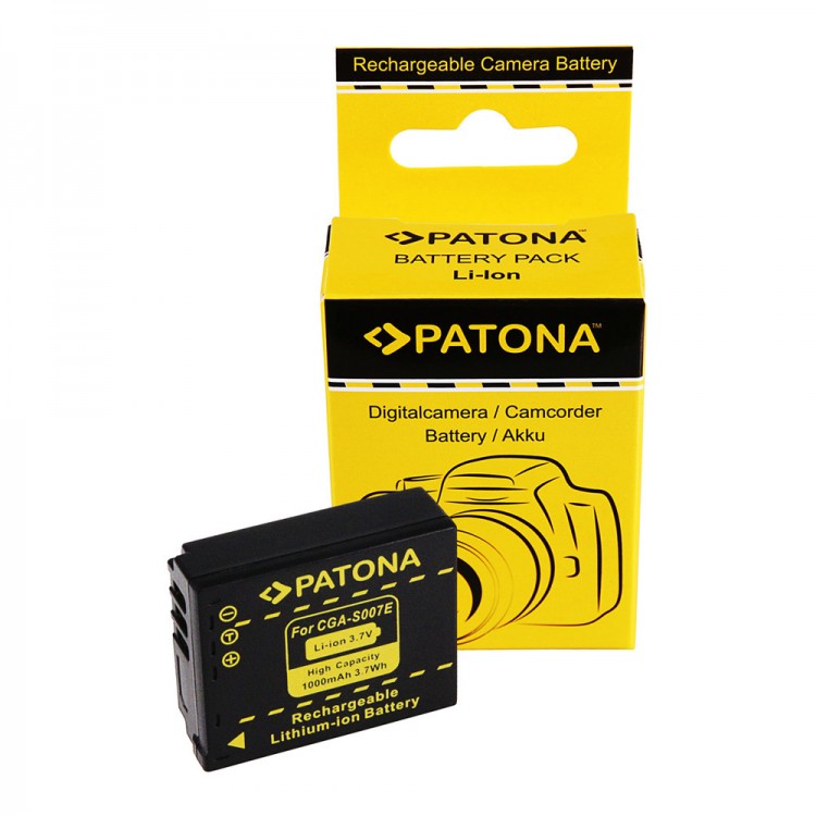 Acumulator Patona CGA-S007,1000 mAh, pentru Panasonic Lumix DMC-TZ1, DMC-TZ2, DMC-TZ3, DMC-TZ4, DMC-TZ5