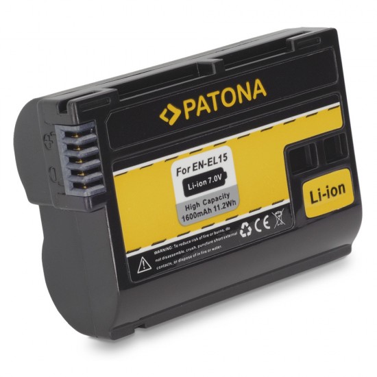 Acumulator PATONA EN-EL15 V1, 1600mAh, pentru Nikon D600 D610 D750 D800 D810 D850 D7000 D7100 D7200 1 v1 Z6 Z7