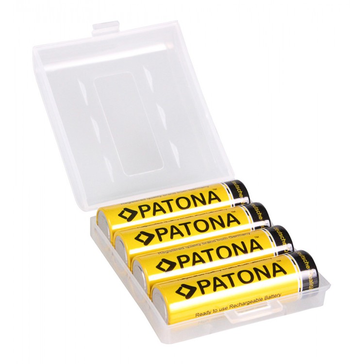 Set 4 bucati, acumulatori AA Patona, 2450 mAh, reincarcabili, descarcare lenta, gata de utilizare, include cutie depozitare