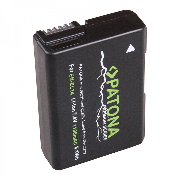 Acumulator Patona Premium EN-EL14 1100 mAh, pentru Nikon D3100 D3200 D3400 D3500 D5100 D5300 D5500 D5600 DF Coolpix P7000 P7100 P7800