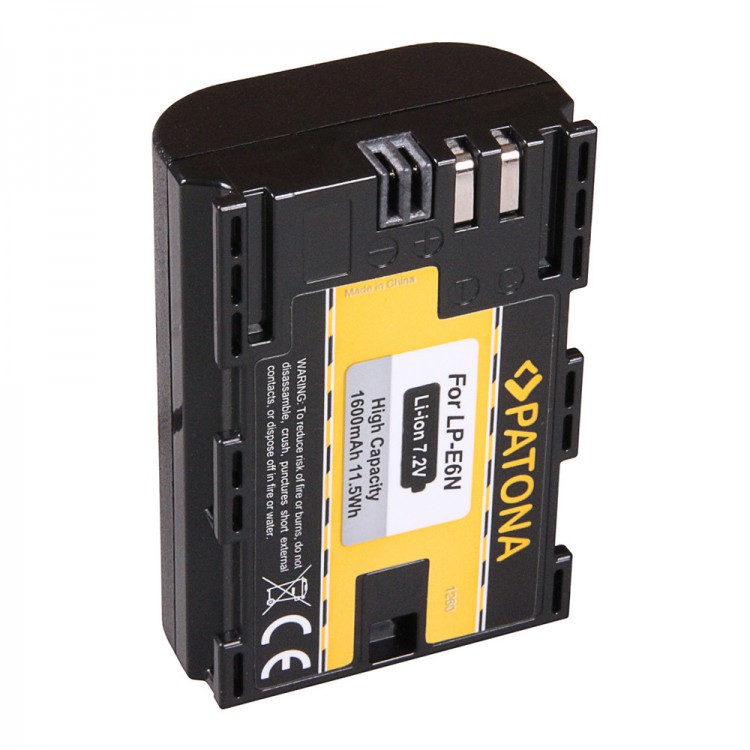 Acumulator Patona LP-E6N, 1600 mAh, pentru Canon EOS 5D MARK II, EOS 5D MARK III, EOS 5D MARK IV, EOS 6D, EOS 6D MARK II, EOS 60D, EOS 7D, EOS 7D MARK II, EOS 70D, EOS 80D, EOS 90D EOS R