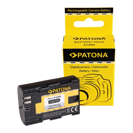 Acumulator Patona LP-E6N, 1600 mAh, pentru Canon EOS 5D MARK II, EOS 5D MARK III, EOS 5D MARK IV, EOS 6D, EOS 6D MARK II, EOS 60D, EOS 7D, EOS 7D MARK II, EOS 70D, EOS 80D, EOS 90D EOS R