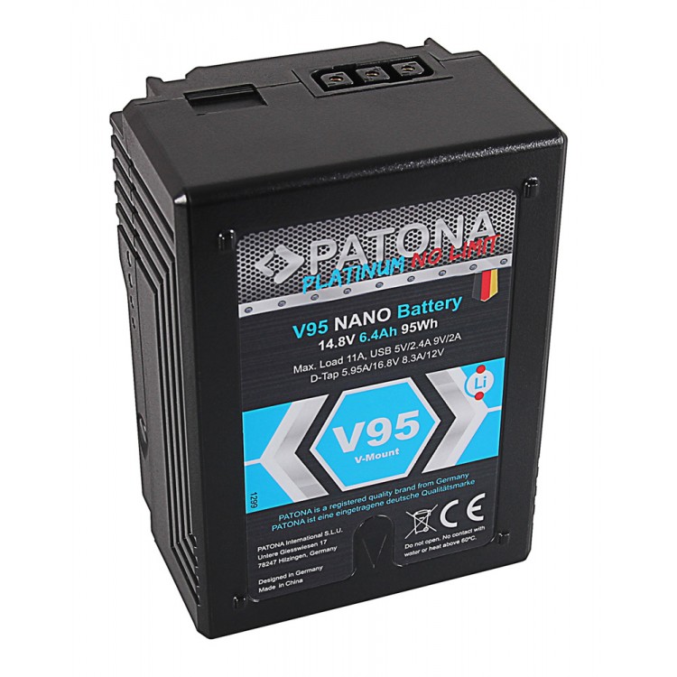 Acumulator Patona Platinum NANO V95 V-Mount 95Wh pentru Sony DSR 600P 650P 652P HDW 800P PDW 850 BP-150w RED ARRI