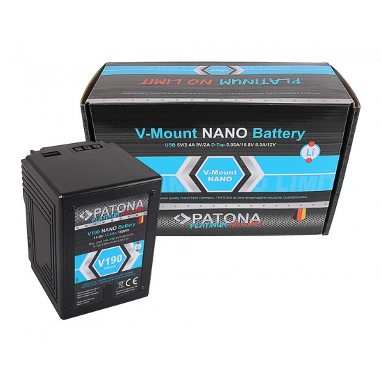 Acumulator Patona Platinum NANO V190 V-Mount 189Wh pentru Sony DSR 600P 650P 652P HDW 800P PDW 850 BP-150w RED ARRI
