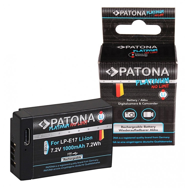 Acumulator Patona Platinum LP-E17, port USB-C , 1000mAh, pentru Canon EOS RP 77D 200D 750D 760D 8000D