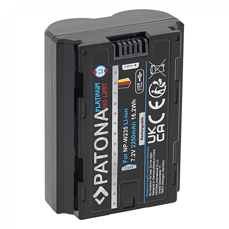 Acumulator Patona Platinum NP-W235, port de incarcare USB-C, 2250 mAh, pentru Fuji FinePix XT4