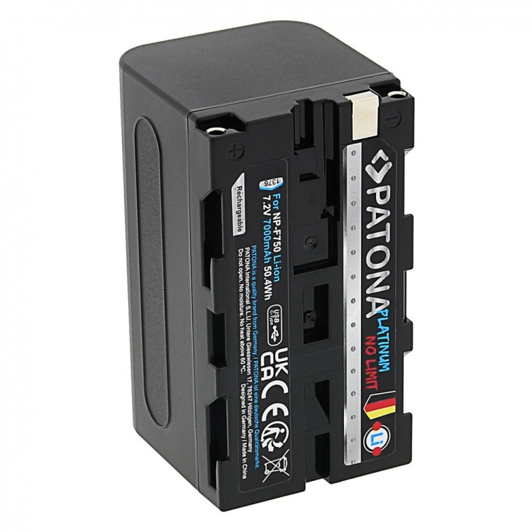 Acumulator Patona Platinum NP-F750, port de incarcare USB-C, 7000 mAh