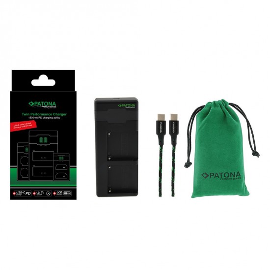 Incarcator rapid PATONA Premium Twin Performance PD pentru Sony F550 F750 F970 FM50 FM500H, include cablu USB-C
