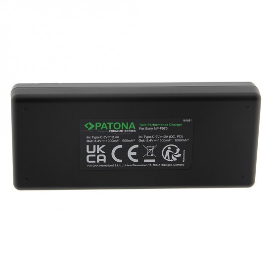 Incarcator rapid PATONA Premium Twin Performance PD pentru Sony F550 F750 F970 FM50 FM500H, include cablu USB-C