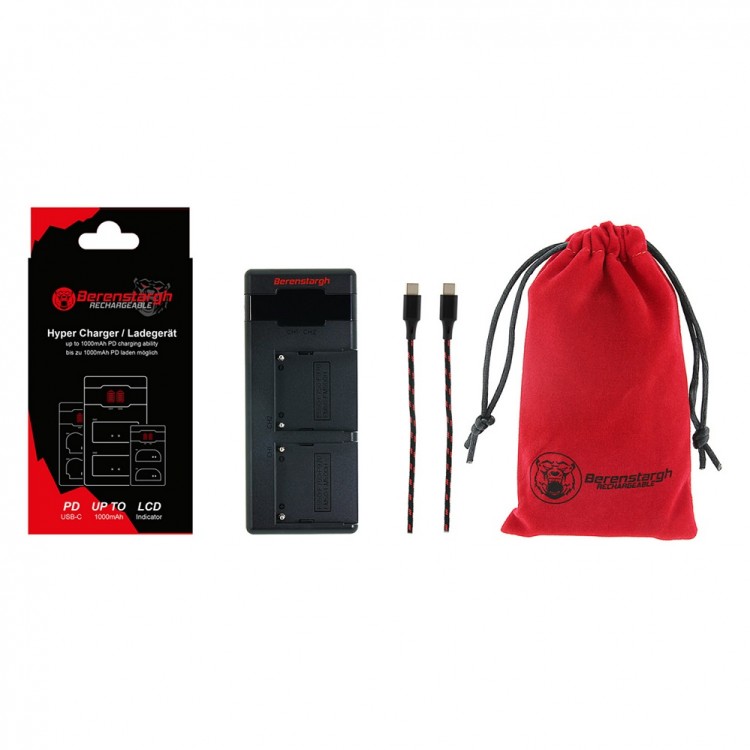 Incarcator rapid Berenstargh Twin Performance PD pentru Sony F550 F750 F970 FM50 FM500H, include cablu USB-C