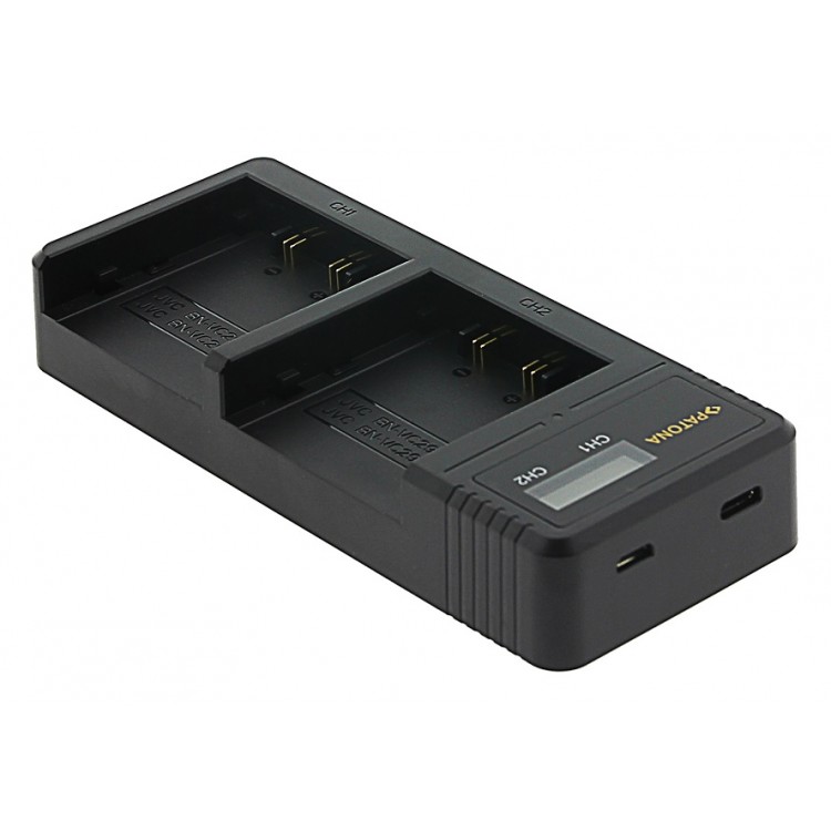 Incarcator Patona tip JVC BN-VC296G BN-VC298G GY-HC500 HY-HC550 Dual, USB-C, cu display LCD pentru JVC GY-HC500, GY-HC550